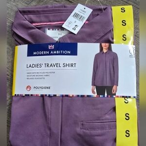 Modern Ambition women’s relaxed travel shirt M Purple Button-Up faux pocket, Nwt